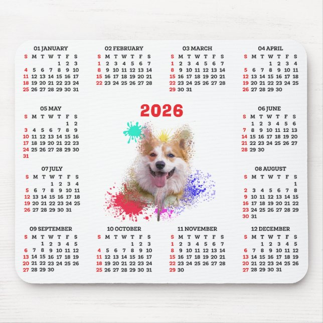Mousepad Customisable Cute Corgi Dog Calendar (Frente)