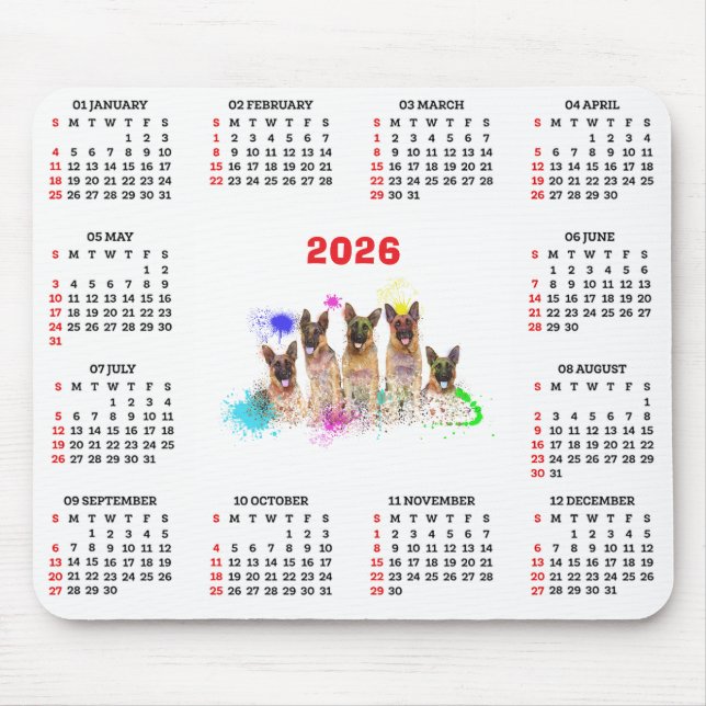 Mousepad Customisable Cute German Shepherd Dog Calendar  (Frente)