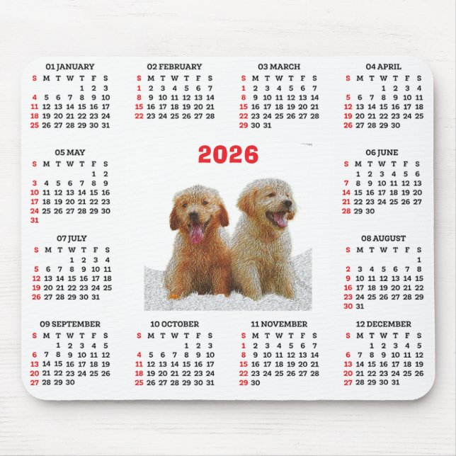 Mousepad Customisable Cute Golden Retriever Dog Calendar  (Frente)
