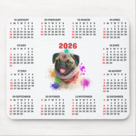 Mousepad Customisable Cute Pug Dog Calendar 