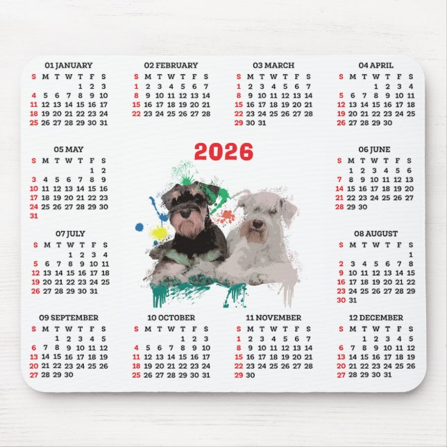 Mousepad Customisable Cute Schnauzer Dog Calendar (Frente)