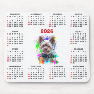 Mousepad Customisable Cute Yorkie Dog Calendar 