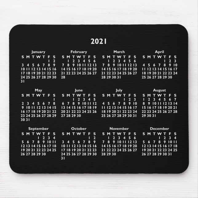 Mousepad Customizable Black and White 2021 Calendar (Frente)