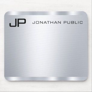 Mousepad Customize Faux Silver Metallic Look Monogrammed