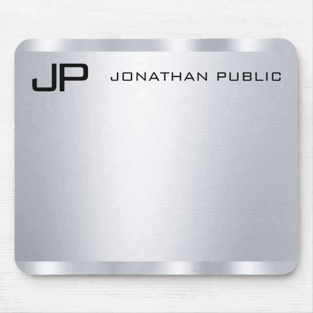 Mousepad Customize Faux Silver Metallic Look Monogrammed (Frente)