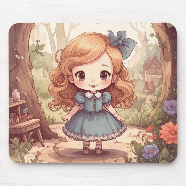 Mousepad Cute Alice in Wonderland Whimsical Woodland Art (Frente)