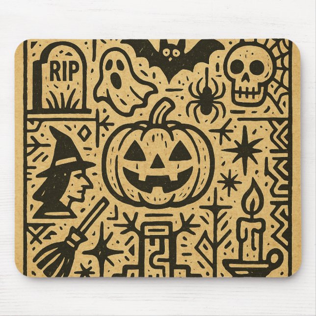 Mousepad Cute ancient hieroglyph pumpkin, witch Halloween (Frente)