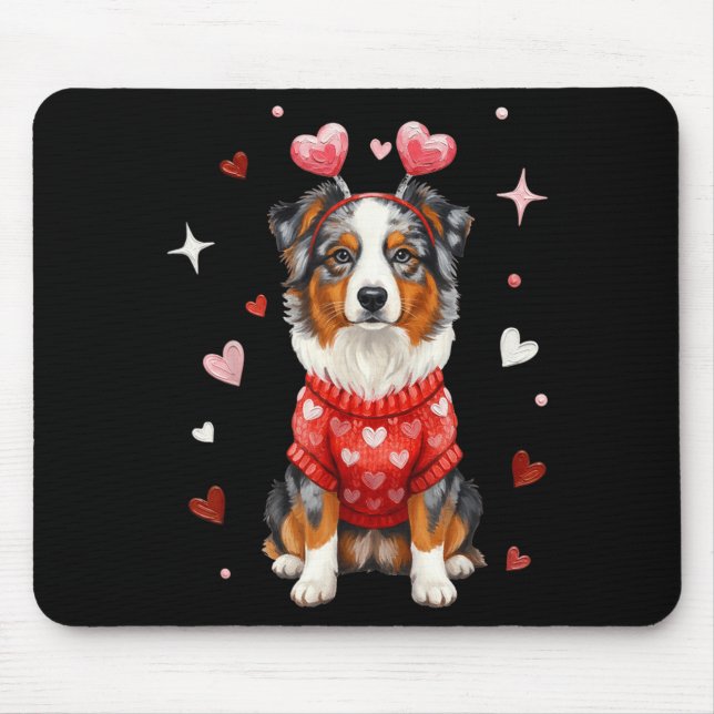 Mousepad Cute Australian Shepherd Valentine Heart Valentine (Frente)