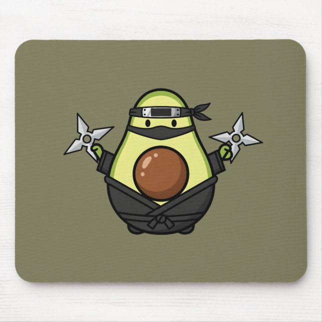 Mousepad Cute Avocado Ninja Shuriken Warrior Illustration (Frente)