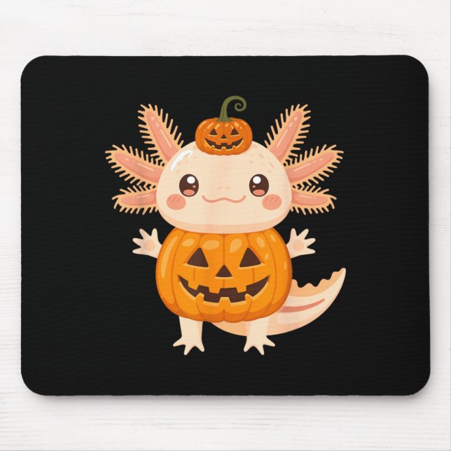 Mousepad Cute Axolotl Abóbora Halloween Jack O Lanterna Cri (Frente)