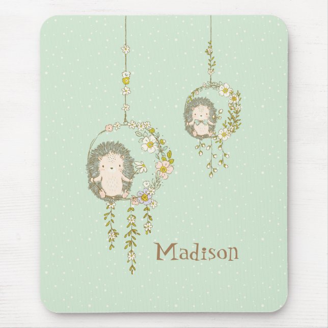 Mousepad Cute Baby Hedgehog Nome Verde (Frente)