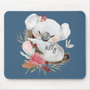 Mousepad Cute Baby Koala Dourado Speckle Nome Personalizado