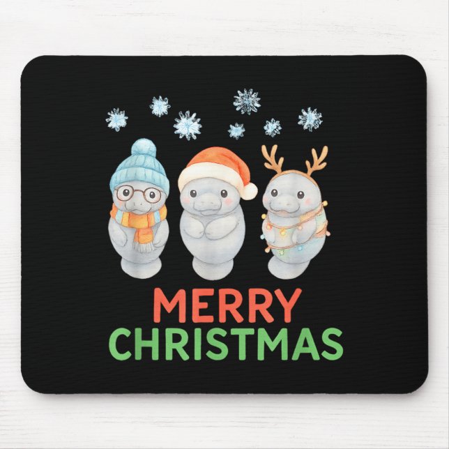 Mousepad Cute Baby Manatee Santa Reindeer Christmas Manatee (Frente)