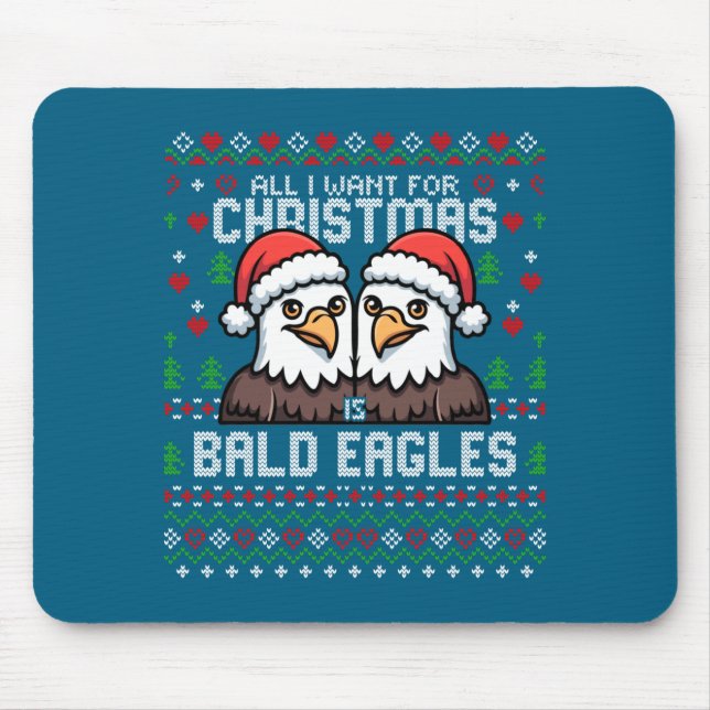Mousepad Cute Bald Eagles Christmas Ugly Xmas Sweater Patri (Frente)