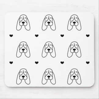 Mousepad Cute Black and White Basset Hound Heart Pattern
