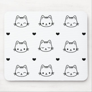Mousepad Cute Black and White Cat and Heart Pattern