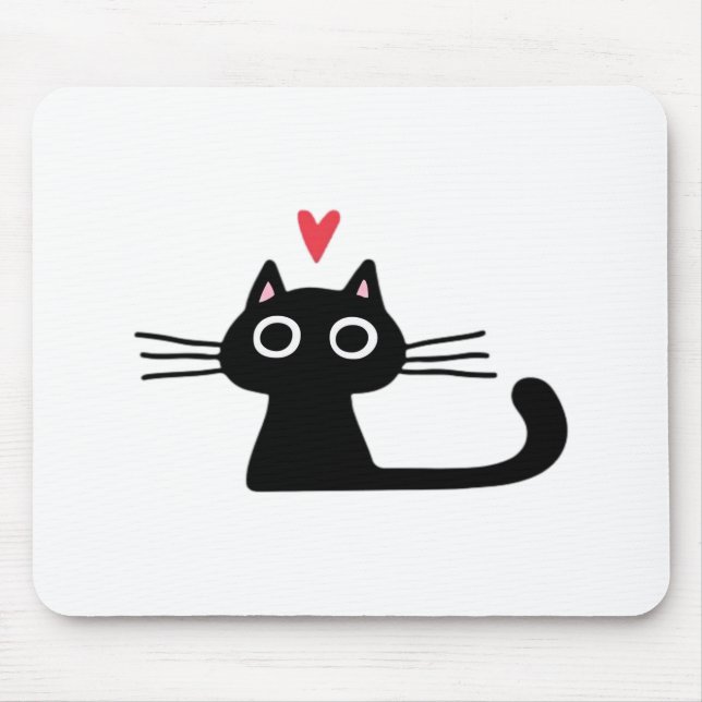 Mousepad Cute Black Cat with Heart  Kitten Valentine Classi (Frente)