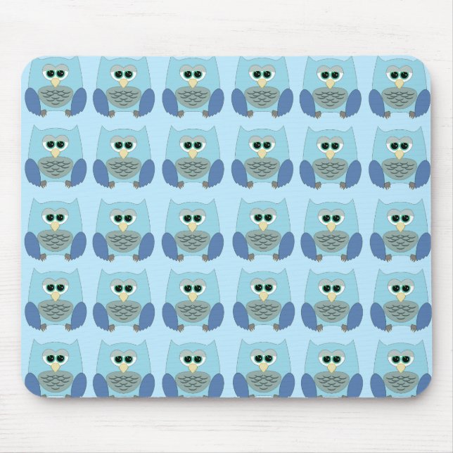 Mousepad Cute Blue Owls Pattern (Frente)