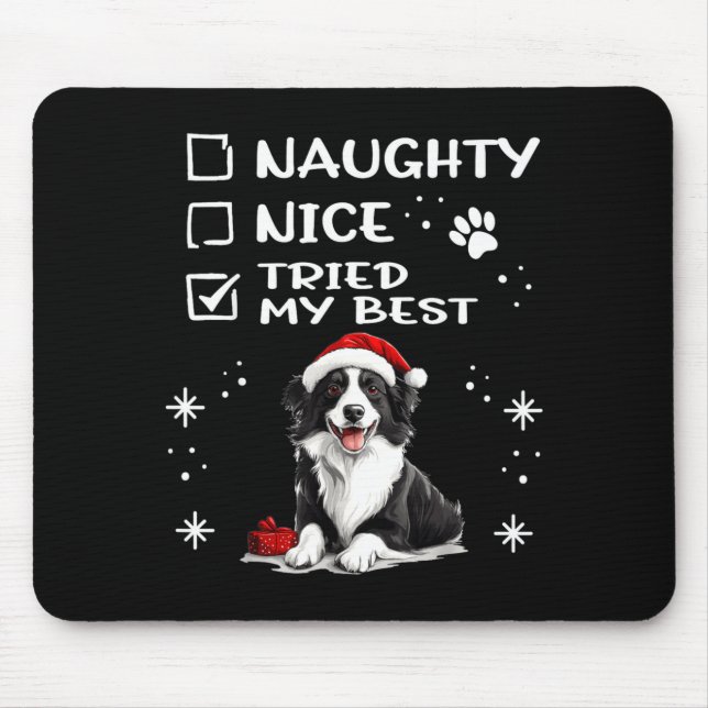 Mousepad Cute Border Collie Dog Christmas Naughty Nice Trie (Frente)