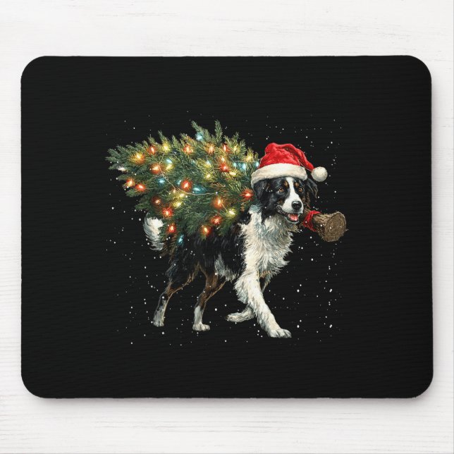 Mousepad Cute Border Collie Dog In A Christmas Tree For Men (Frente)
