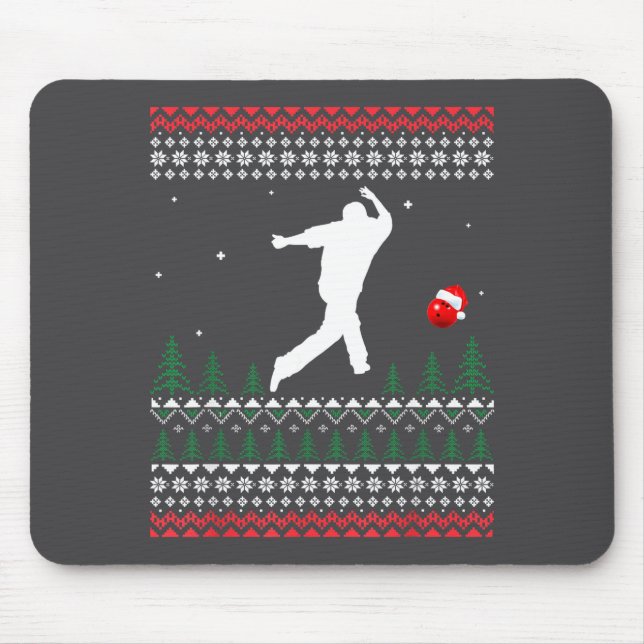 Mousepad Cute Bowling Player Santa Claus Hat Ugly Christmas (Frente)