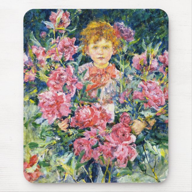 Mousepad Cute Boy with Red Peony Flowers (por Robert Reid) (Frente)