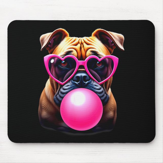 Mousepad Cute Bulldog Blowing Bubble Gum  (Frente)