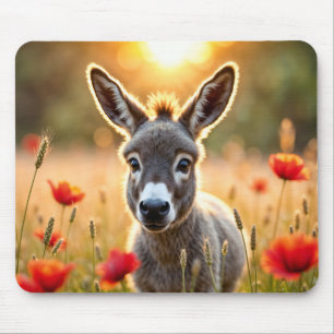 Mousepad Cute burro vermelho papoila adorável arte animal