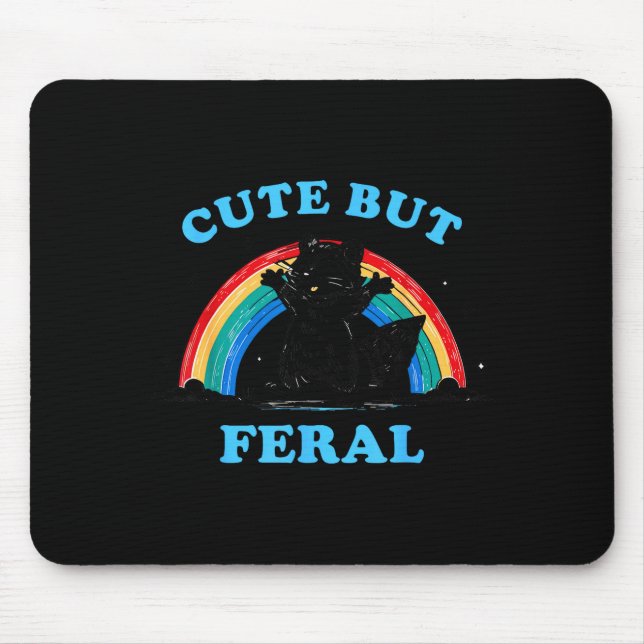 Mousepad Cute But Feral Raccoon With Rainbow Funny Raccoon  (Frente)