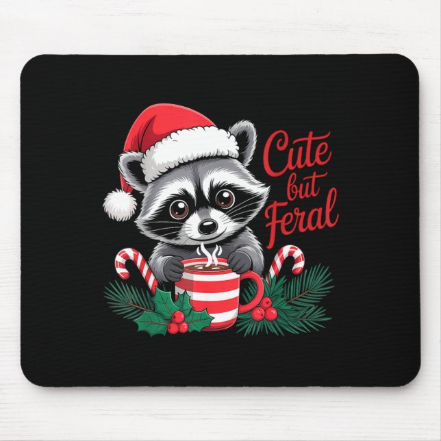 Mousepad Cute But Feral Raccoon With Santa Hat Xmas Cute Ch (Frente)