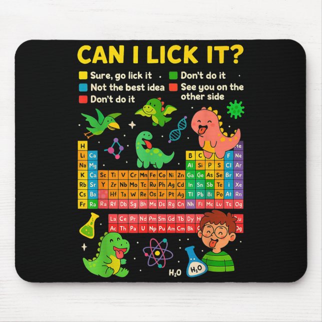 Mousepad Cute Can I Lick It Dino Periodic Table Science Hum (Frente)