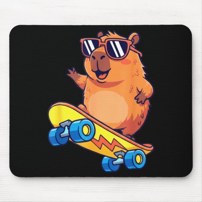 Mousepad Cute Capybara Skateboarding Chill Animal Lover Art (Frente)