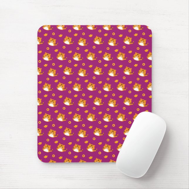Mousepad Cute Cartoon Cat Seamless Pattern | Kawaii Orange  (Com mouse)