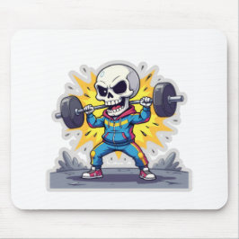 Mousepad “Cute Cartoon Skeleton Weightlifter • Funny Gym Ba