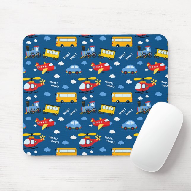 Mousepad Cute Cartoon Vehicles Pattern  (Com mouse)