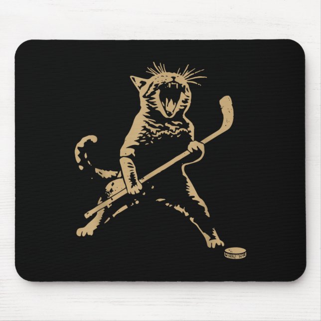 Mousepad Cute Cat Playing Ice Hockey Lover Player Funny  (Frente)