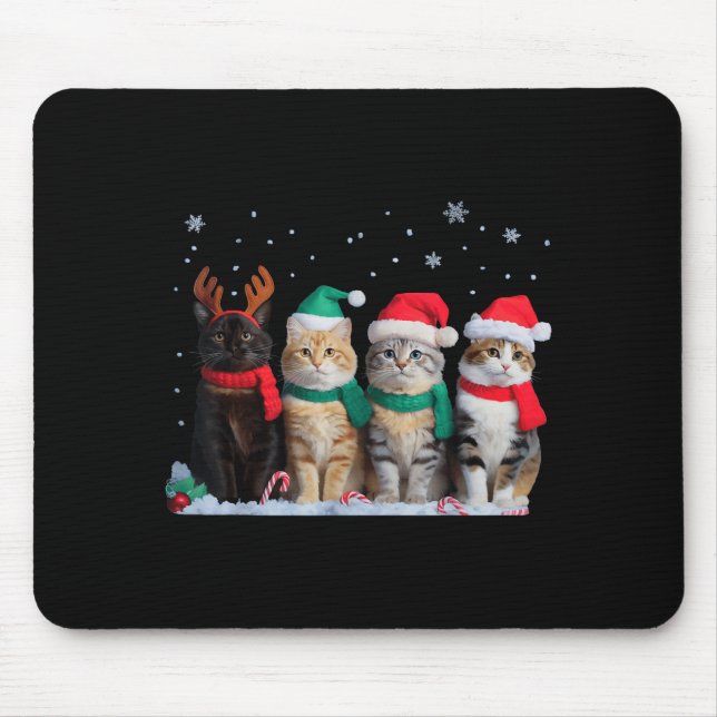 Mousepad Cute Cat Reindeer Light Christmas Cat Funny Santa  (Frente)