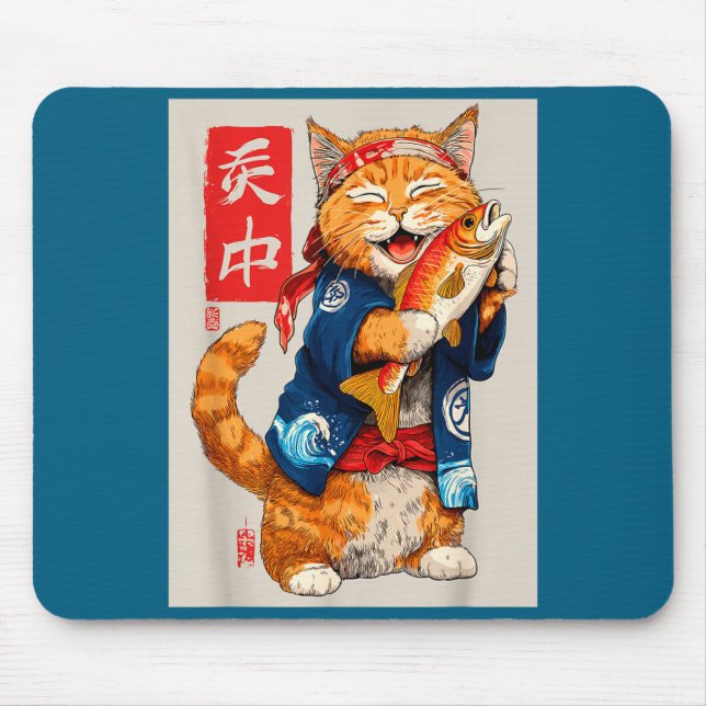 Mousepad Cute Cat Sushi Japanese Food Anime Graphic Tees Me (Frente)