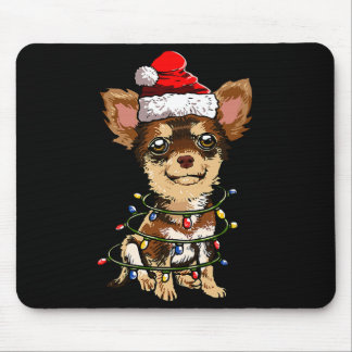 Mousepad Cute Chihuahua Santa Christmas Tree Lights Xmas Do