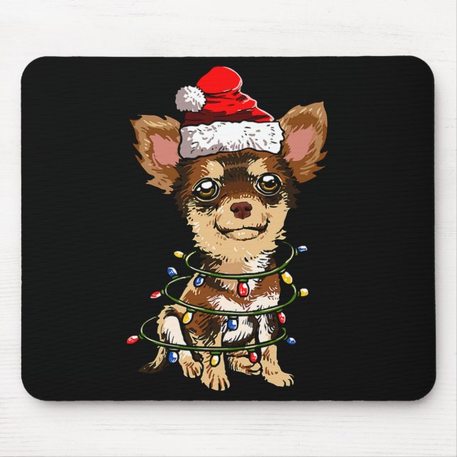 Mousepad Cute Chihuahua Santa Christmas Tree Lights Xmas Do (Frente)