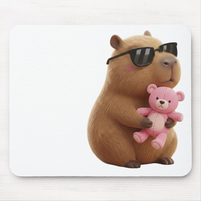 Mousepad Cute Chill Capybara with Teddy Bear Aesthetic  (Frente)
