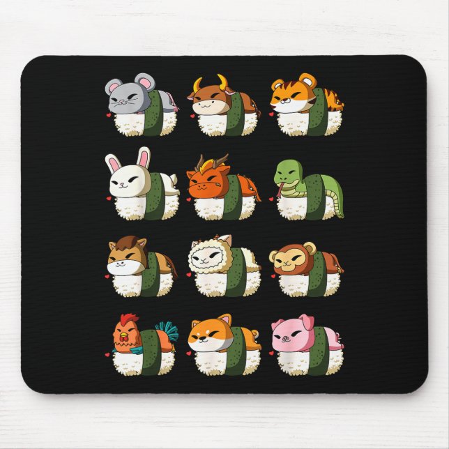 Mousepad Cute Chinese Zodiac Animal Signs Lunar New Year Su (Frente)
