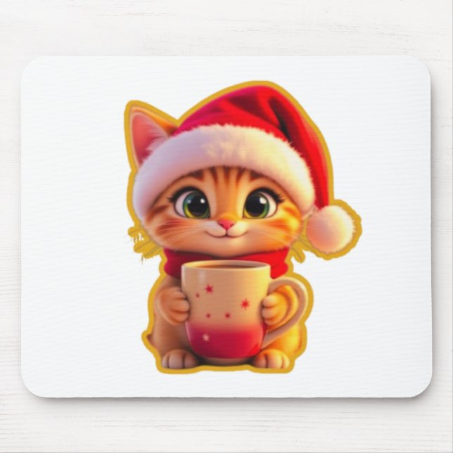 Mousepad **Cute Christmas Cat with Santa Hat – Funny Holida (Frente)
