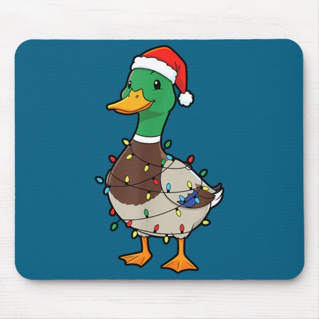 Mousepad Cute Christmas Duck Mallard With Xmas Lights  (Frente)