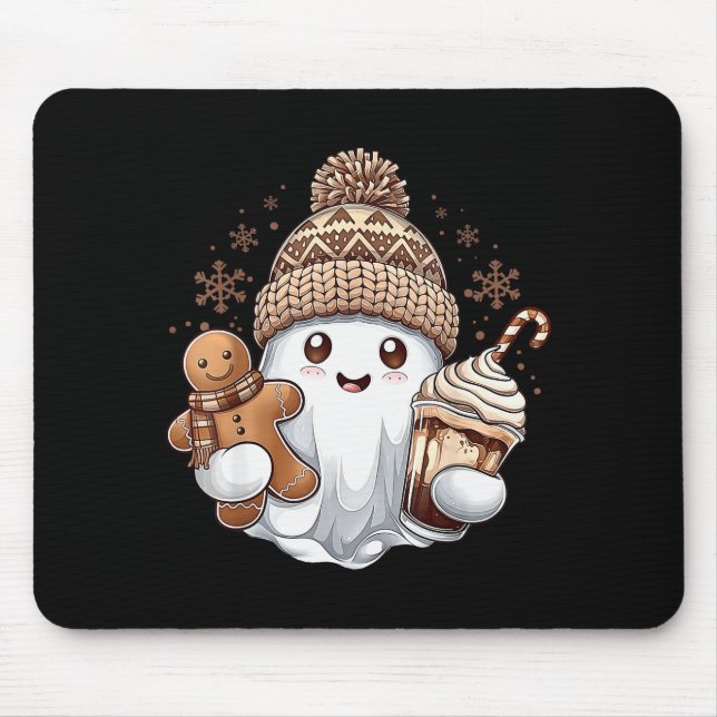 Mousepad Cute Christmas Ghost Coffee Gingerbread Boojee Xma (Frente)