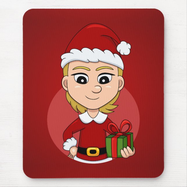 Mousepad Cute Christmas girl with short blonde hair (Frente)