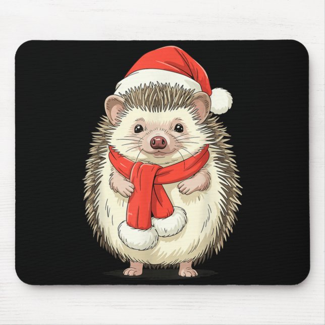 Mousepad Cute Christmas Hedgehog Santa  (Frente)