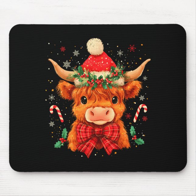 Mousepad Cute Christmas Highland Cow Mooey Xmas Heifer Sant (Frente)