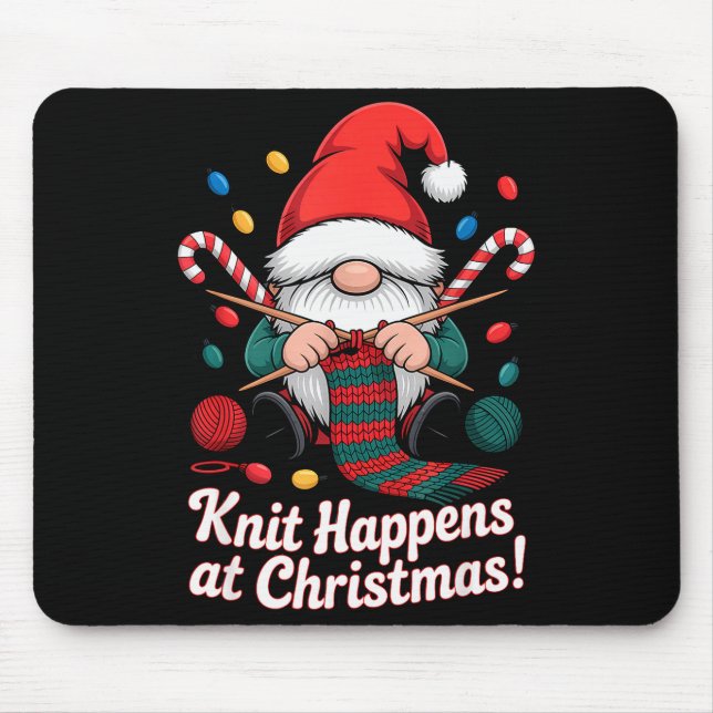 Mousepad Cute Christmas Knitting Gnome Yarn Xmas For Men Wo (Frente)