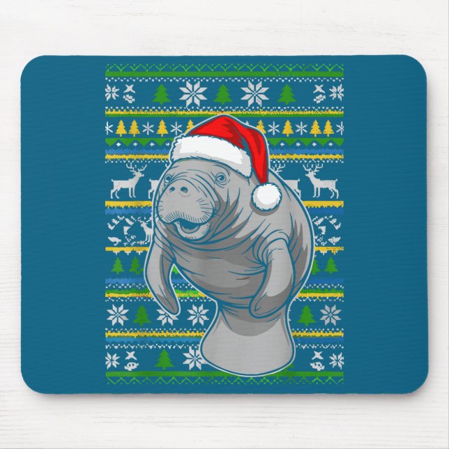 Mousepad Cute Christmas Manatee Shirt, Manatee Ugly Xmas Sw (Frente)